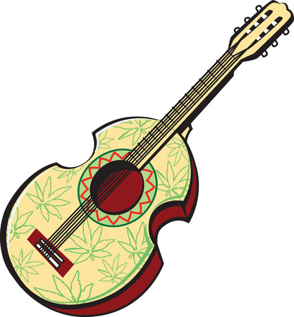 Vector illustration of rastaman acoustic guitar painted with leaves of cannabis isolated on white background.のイラスト素材