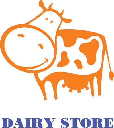 Vector illustration of a cute good orange cow. Template for banner, advertising or logo for dairy store, dairy company, or as element of packaging for dairy products.のイラスト素材