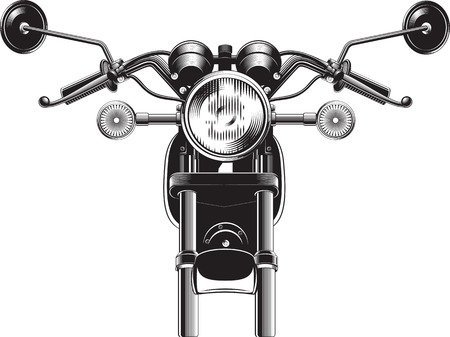 Chopper motorcycle front side isolated on white background black and white vector illustration.のイラスト素材