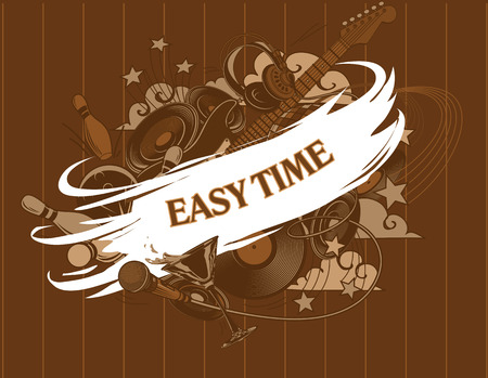 Easy time. Entertainment composition - set. Entertainment attributes: club life, DJ, music, dancing, restaurants, bowling, etc.のイラスト素材