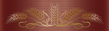 Vector decoration gold ripe wheat ears on elegant brown background. Can be used as border or frame decorative element.のイラスト素材