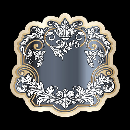 Richly decorated vintage baroque scroll design frame floral decoration. Retro style filigree vector template for your design.のイラスト素材