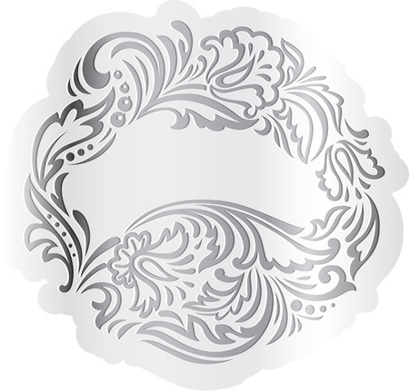 Calligraphic silver floral ornate decorative element frame border in Russian hohloma style.のイラスト素材