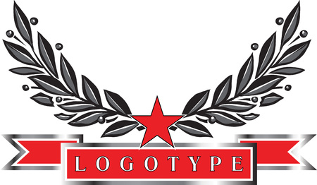 Steel triumphal laurel wreath with red star as military style logo element. Vector illustration on white background.のイラスト素材