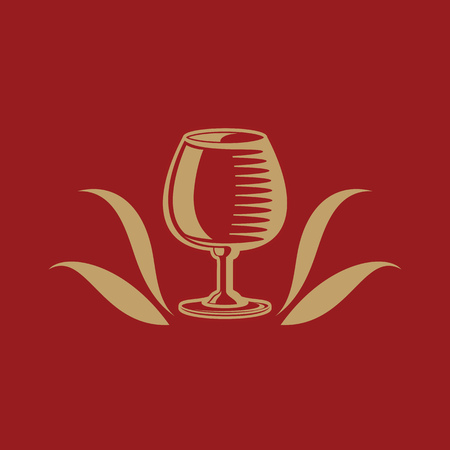 Cognac or brandy glass icon with decorative floral element. Vector illustration.のイラスト素材