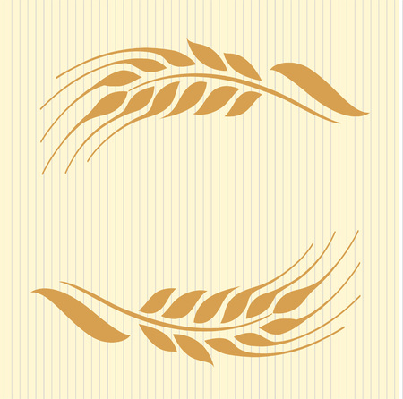 Vector illustration of wheat ears on beige background. Can be used as frame, corner or border design element.のイラスト素材