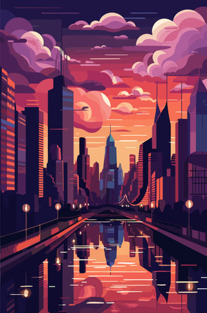 Australia big city urban landscape in the evening. Vector flat illustration.のイラスト素材