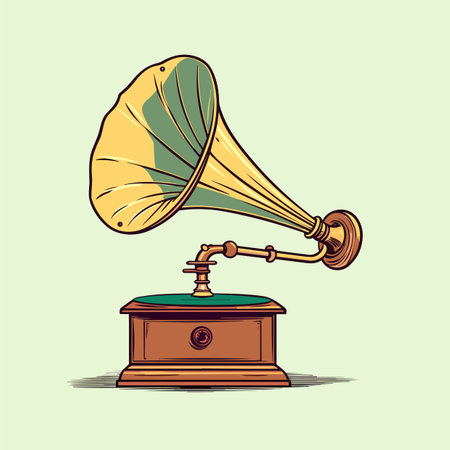 flat vector retro vintage gramophone illustrationのイラスト素材