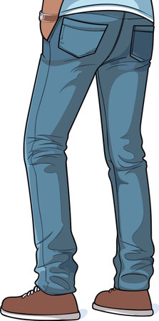 Single Cartoon Vector Illustration - Blue Denim Jeans Pants. Back View.のイラスト素材