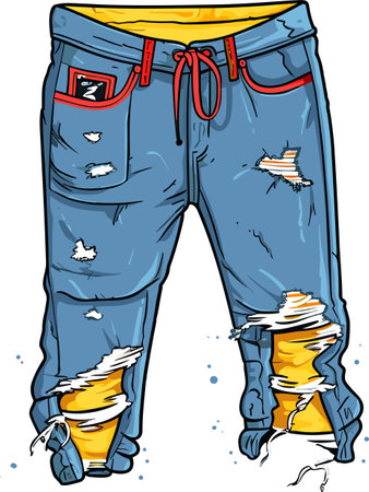 Trendy fashion ripped denim casual jeans vector illustration, isolated on white backgroundのイラスト素材