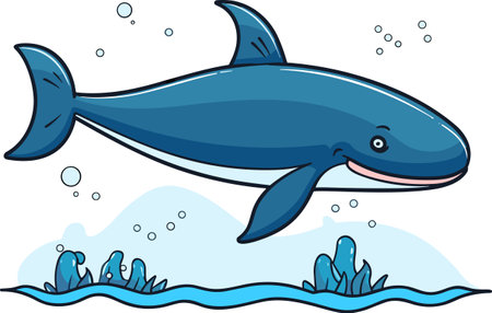 Whale as Sea Animal Floating Underwater Vector Illustrationのイラスト素材