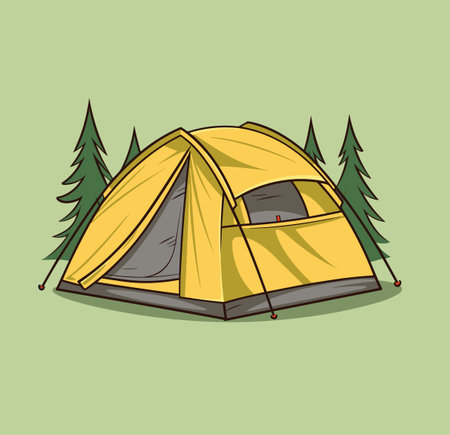 Cartoon tourist tent, summer camp poster, vector illustration. Suitable for camping event poster, and othersのイラスト素材