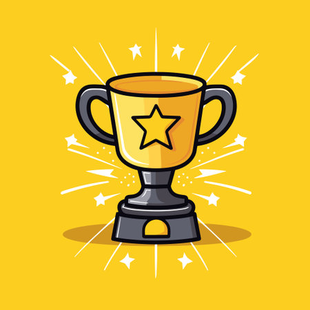 Best champions cup cartoon trophy vector illustration. Champion cup winner trophy award.のイラスト素材