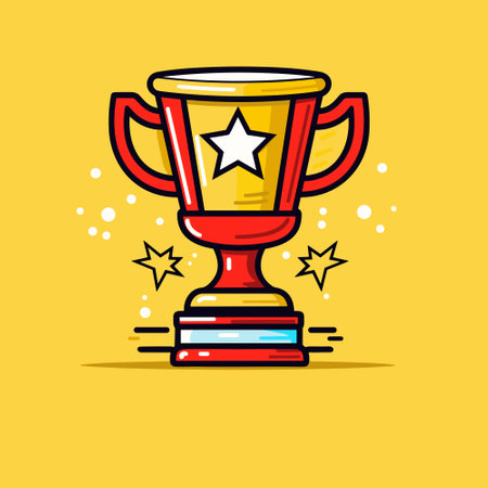 Best champions cup cartoon trophy vector illustration. Champion cup winner trophy award.のイラスト素材