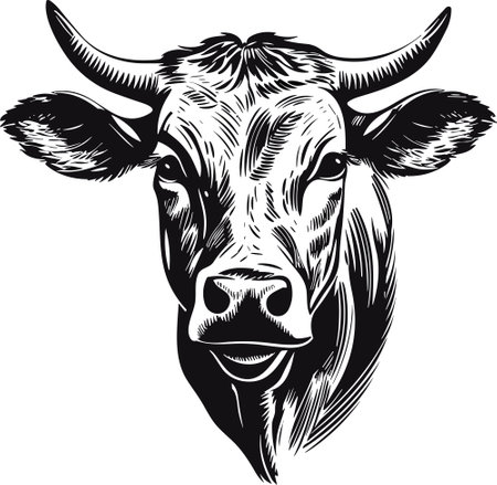 Cow head with horns logotype engraving style isolated vector illustration.のイラスト素材