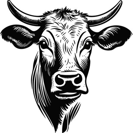 Cow head with horns logotype engraving style isolated vector illustration.のイラスト素材