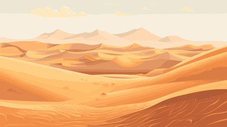 Desert sandy landscape, sunny day. Desert dunes vector backgroundのイラスト素材