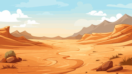 Desert sandy and rocky landscape, sunny day. Desert dunes vector background illustrationのイラスト素材