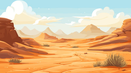 Desert sandy and rocky landscape, sunny day. Desert dunes vector background illustrationのイラスト素材