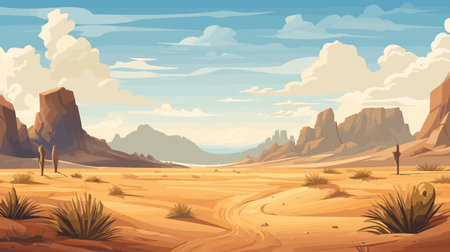 Desert sandy and rocky landscape, sunny day. Desert dunes vector background illustrationのイラスト素材