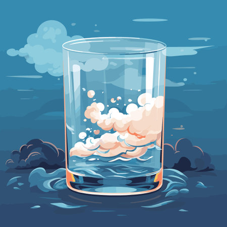 A storm in a glass of water. A major fuss over a trivial matter. Vector illustrationのイラスト素材