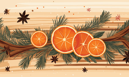 Orange, star anise and cinnamon vector background illustrationのイラスト素材