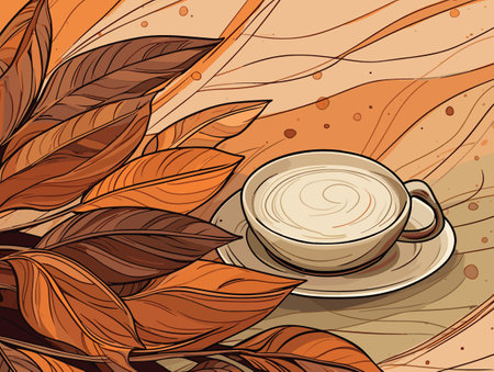 Abstract vector illustration with coffee, anise stars and leavesのイラスト素材