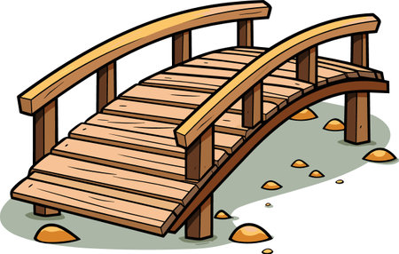 Wooden old bridge in cartoon style isolated on white background. Vector illustrationのイラスト素材