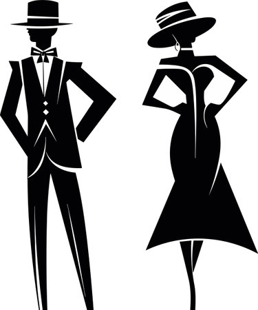 Lady and gentleman silhouettes isolated on white background. Vector illustrationのイラスト素材