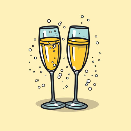 Clink glasses champagne graphic icon. Cheers with two champagne glasses sign. Vector illustrationのイラスト素材
