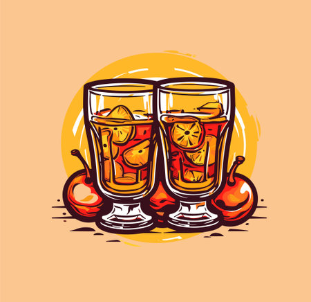 Rum cocktail in two glasses, simple vector icon illustrationのイラスト素材