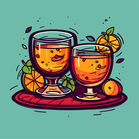 Rum cocktail in two glasses, simple vector icon illustrationのイラスト素材