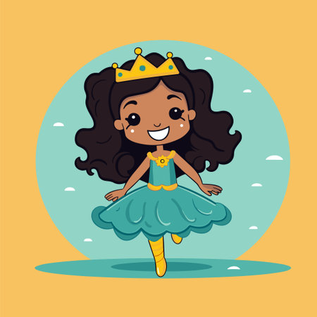 Cute Cartoon Little Princess in a beautiful dress, vector illustrationのイラスト素材