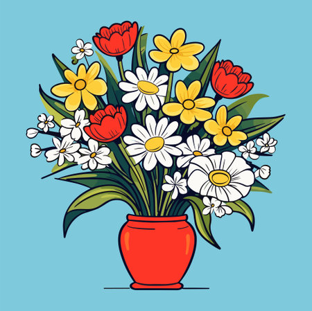 Bouquet of daises in a vase. Spring bouquet. Vector illustrationのイラスト素材