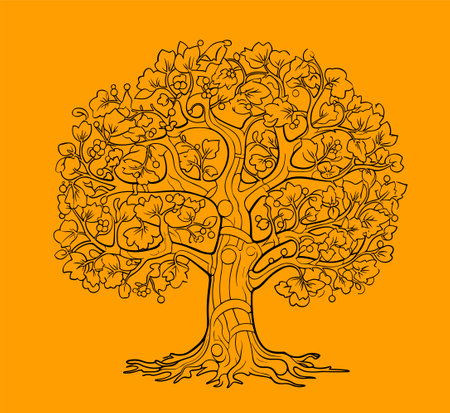 Oak Tree Vector Template Illustration Design. Black sketch on neutral backgroundのイラスト素材