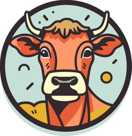 Cow head emblem simple logo icon label template. Vector illustrationのイラスト素材