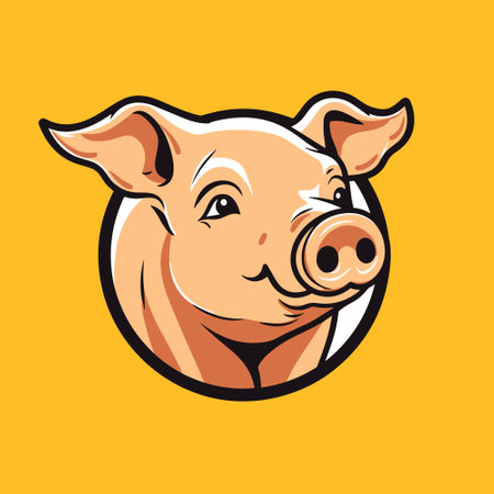 Pig, pork. Vintage logo icon template, retro print, poster for Butchery meat business, farmer shop. Vector Illustrationのイラスト素材