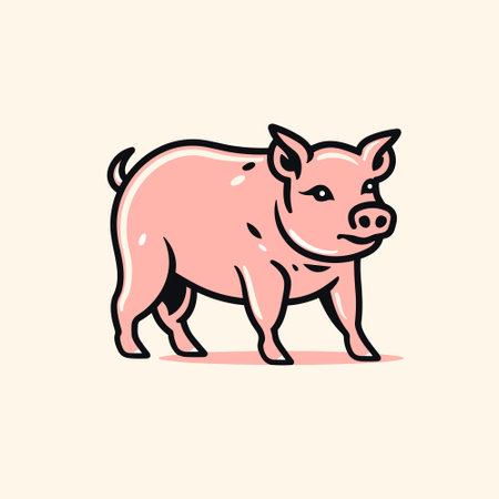 Pig, pork. Vintage logo icon template, retro print, poster for Butchery meat business, farmer shop. Vector Illustrationのイラスト素材