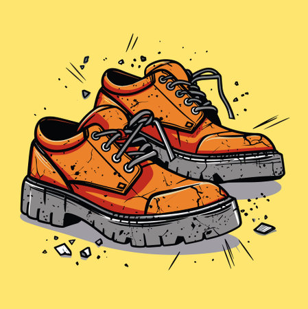 A pair of men's very worn and dirty shoes, simple vector flat illustrationのイラスト素材