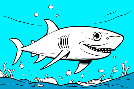 Cute Shark With coloring book pages picture, line art, outline drawing vector illustrationのイラスト素材