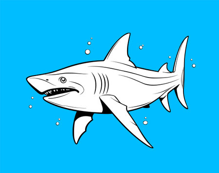 Cute Shark With coloring book pages picture, line art, outline drawing vector illustrationのイラスト素材