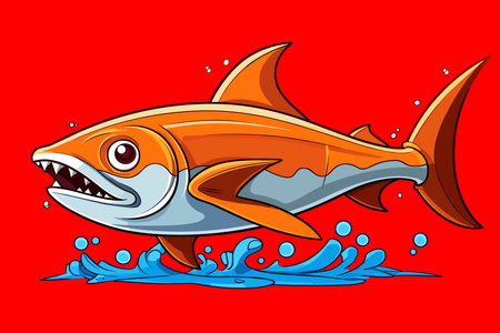 Cute Shark With coloring book pages picture, line art, outline drawing vector illustrationのイラスト素材