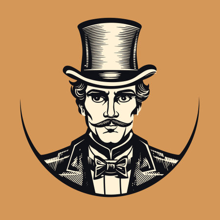 Victorian Gentleman Top Hat Logo Icon Vectorのイラスト素材