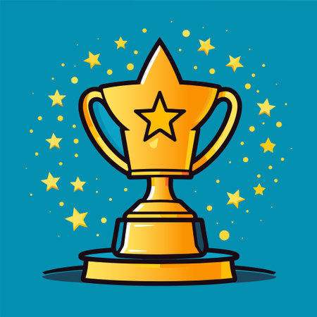 Best champions cup cartoon trophy vector illustration. Champion cup winner trophy awardのイラスト素材