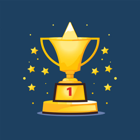 Best champions cup cartoon trophy vector illustration. Champion cup winner trophy awardのイラスト素材