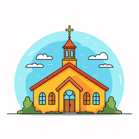Catholic church building, cathedral. Cartoon religious architecture exterior, Vectorのイラスト素材