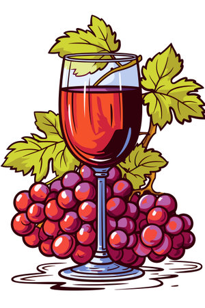 Vector illustration of a red wine glass and grapes bunch still life. Vintage styleのイラスト素材
