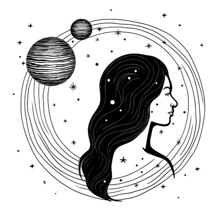 Tattoo astrology vector art Universe space tattoo print Magic astronomy graphic with planets girlのイラスト素材