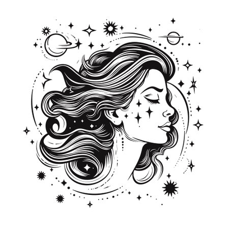 Tattoo astrology vector art Universe space tattoo print Magic astronomy graphic with planets girlのイラスト素材