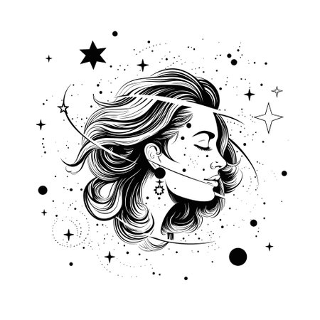 Tattoo astrology vector art Universe space tattoo print Magic astronomy graphic with planets girlのイラスト素材